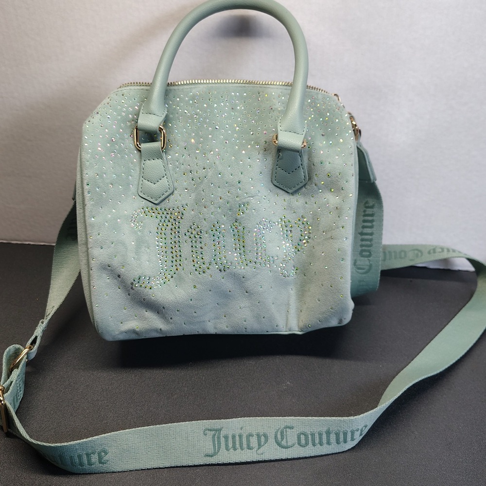 Juicy Couture Satchel Bag Women Rhinestone Velour Crossbody Y2K Glam